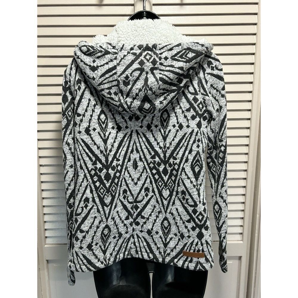 Billabong Light Gray/Black Aztec Zip Up Fabric Hood Jacket Size S Pocket Logo - Picture 5 of 8